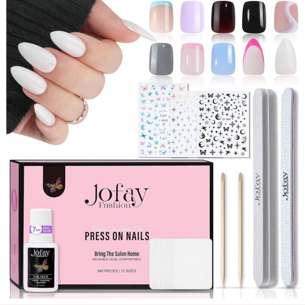 10Packs Press on Nails Short Square, Jofay Fashion Solid Color